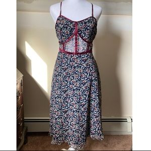 Lulus Coralynn Navy blue floral print midi dress size Small